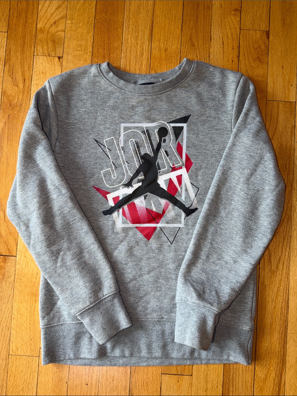 Jordan Gray Crewneck with Black Jumpman and Red Geometric Accents